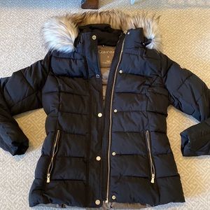 Calvin Klein black puffer fur jacket